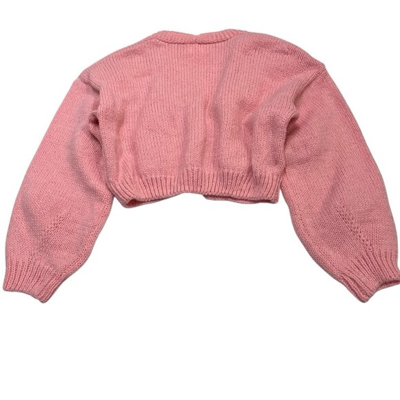 Luna Sweater Womens M Pink Open Knit 3D Floral Oversized Cropped Cardigan Y2K - Picture 2 of 10